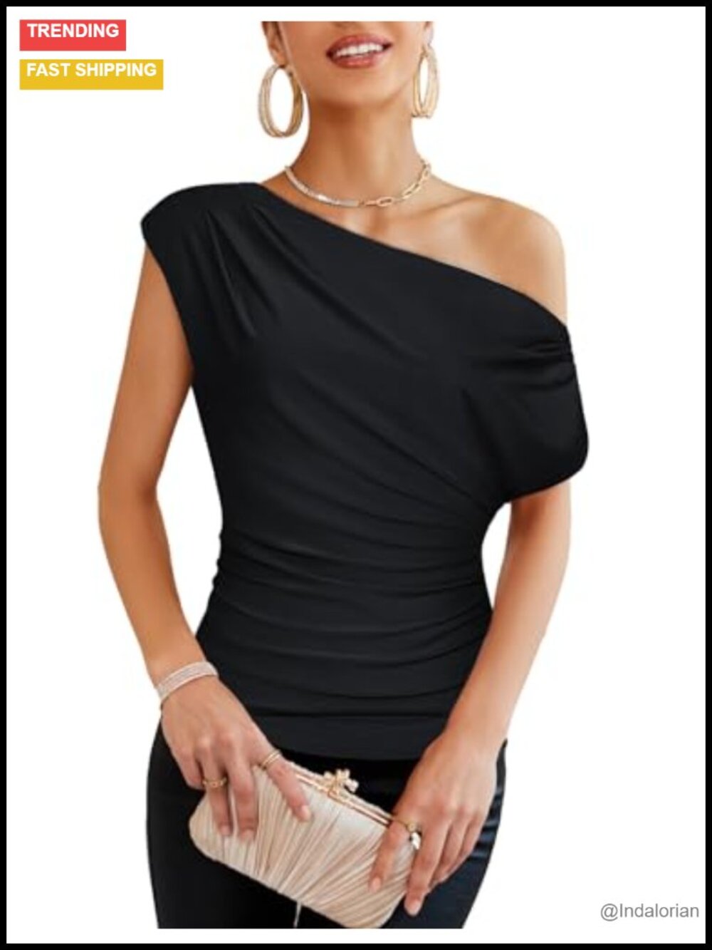 One Shoulder Sequin Top Ruched Asymmetrical Dressy Party Shirt